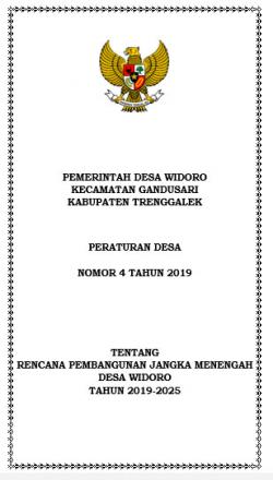 PERATURAN DESA WIDORO NOMOR 4 TAHUN 2019 TENTANG RPJMDES WIDORO TAHUN 2019-2025